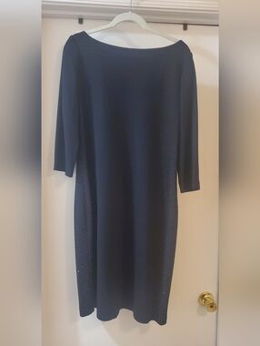 St. John Black Long Sleeve Knit Dress with Black Sparkle Side Panels Size 16
